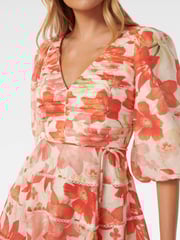 Forever New Red Cindy Tiered Floral Skater Dress with A Touch of Linen - Image 2 of 5