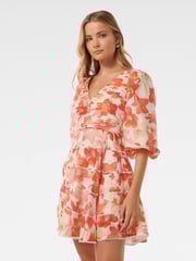 Forever New Red Cindy Tiered Floral Skater Dress with A Touch of Linen - Image 3 of 5