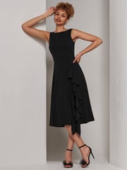Jolie Moi Black Haylen Frill Detail Midi Dress - Image 1 of 5
