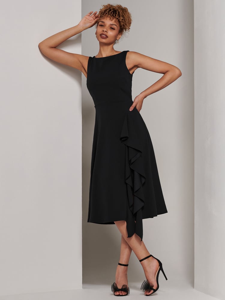 Jolie Moi Black Haylen Frill Detail Midi Dress - Image 1 of 5