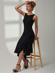Jolie Moi Black Haylen Frill Detail Midi Dress - Image 4 of 5