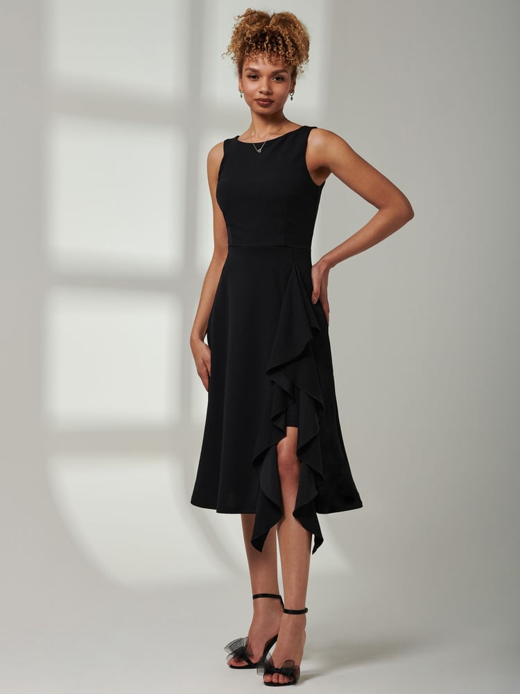 Jolie Moi Black Haylen Frill Detail Midi Dress - Image 5 of 5
