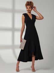 Jolie Moi Black Preslie Wrap Frill Hem Maxi Dress - Image 1 of 6