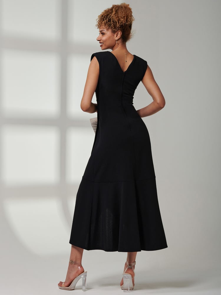 Jolie Moi Black Preslie Wrap Frill Hem Maxi Dress - Image 2 of 6