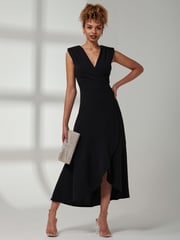 Jolie Moi Black Preslie Wrap Frill Hem Maxi Dress - Image 5 of 6