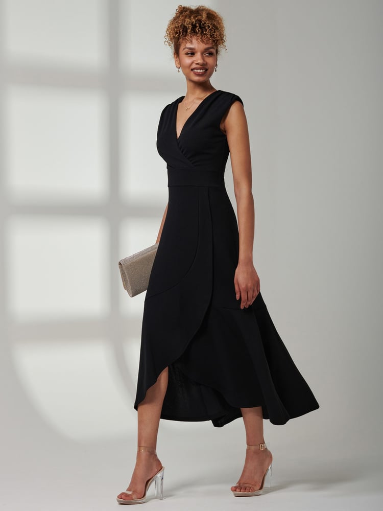 Jolie Moi Black Preslie Wrap Frill Hem Maxi Dress - Image 6 of 6