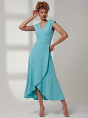 Jolie Moi Blue Preslie Wrap Frill Hem Maxi Dress - Image 1 of 5