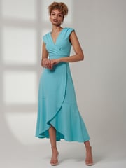 Jolie Moi Blue Preslie Wrap Frill Hem Maxi Dress - Image 3 of 5