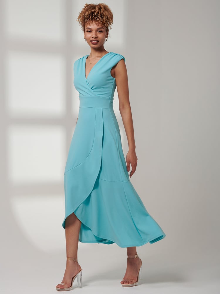 Jolie Moi Blue Preslie Wrap Frill Hem Maxi Dress - Image 5 of 5