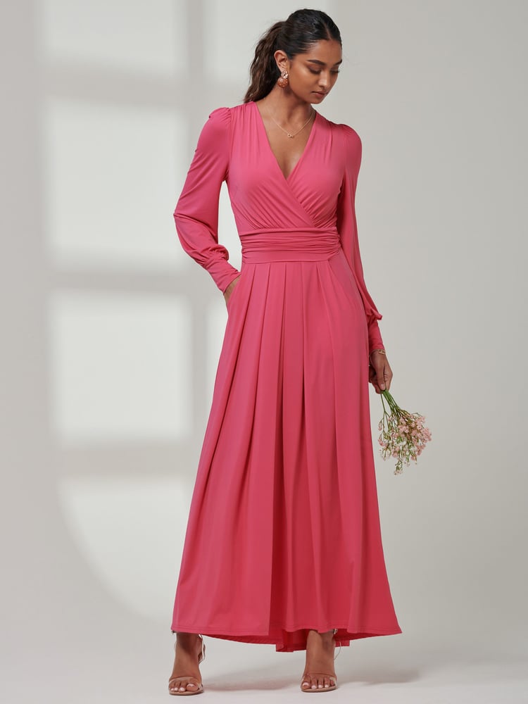 Jolie Moi Pink Giulia Long Sleeve Maxi Dress - Image 1 of 6