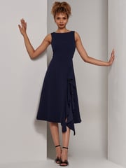 Jolie Moi Navy Blue Haylen Frill Detail Midi Dress - Image 1 of 3