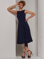 Jolie Moi Navy Blue Haylen Frill Detail Midi Dress - Image 2 of 3