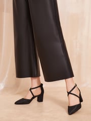 Friends Like These Black Glitter Cross Strap Mid Block Heel Court Shoes - Image 4 of 4