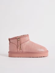 Lipsy Pink Flatform Mule Side Zip Faux Fur Suede Lined Ultra Soft Bootie - Image 1 of 4