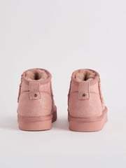 Lipsy Pink Flatform Mule Side Zip Faux Fur Suede Lined Ultra Soft Bootie - Image 3 of 4