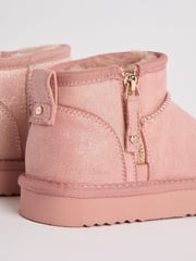 Lipsy Pink Flatform Mule Side Zip Faux Fur Suede Lined Ultra Soft Bootie - Image 4 of 4