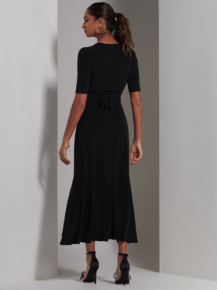 Jolie Moi Black Olana Jersey Frill Hem Maxi Dress - Image 2 of 6