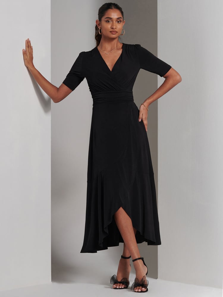 Jolie Moi Black Olana Jersey Frill Hem Maxi Dress - Image 6 of 6