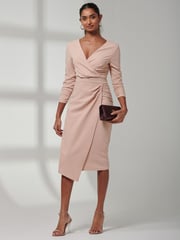 Jolie Moi Pink Violetta 3/4 Sleeve Bodycon Dress - Image 6 of 6