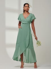 Jolie Moi Green Vicky Chiffon Frill Maxi Dress - Image 1 of 6