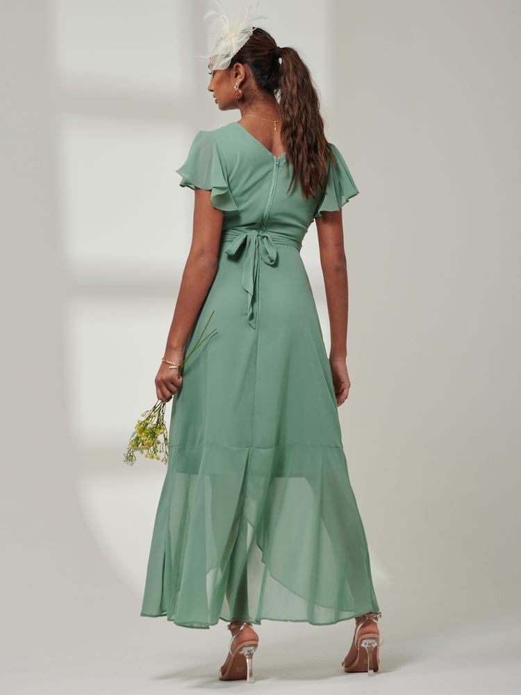 Jolie Moi Green Vicky Chiffon Frill Maxi Dress - Image 2 of 6