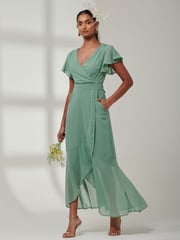 Jolie Moi Green Vicky Chiffon Frill Maxi Dress - Image 3 of 6