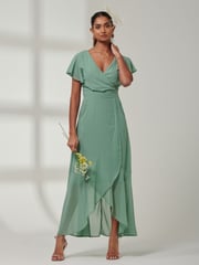 Jolie Moi Green Vicky Chiffon Frill Maxi Dress - Image 5 of 6
