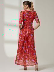 Jolie Moi Red V-Neck Short Sleeve Mesh Maxi Dress - Image 2 of 6