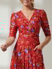 Jolie Moi Red V-Neck Short Sleeve Mesh Maxi Dress - Image 3 of 6