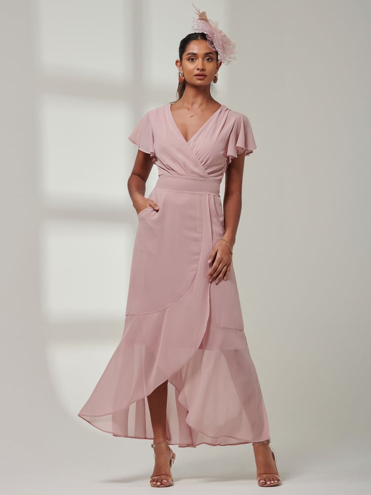Jolie Moi Pink Vicky Chiffon Frill Maxi Dress - Image 1 of 6