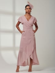 Jolie Moi Pink Vicky Chiffon Frill Maxi Dress - Image 4 of 6