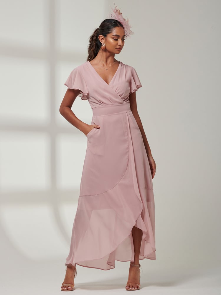 Jolie Moi Pink Vicky Chiffon Frill Maxi Dress - Image 6 of 6