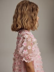 Pink Printed Mesh Flower Party Dress (3-16yrs) - Image 5 of 9