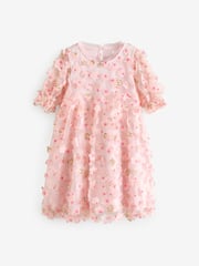 Pink Printed Mesh Flower Party Dress (3-16yrs) - Image 6 of 9