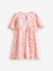 Pink Printed Mesh Flower Party Dress (3-16yrs) - Image 7 of 9