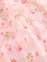 Pink Printed Mesh Flower Party Dress (3-16yrs) - Image 9 of 9