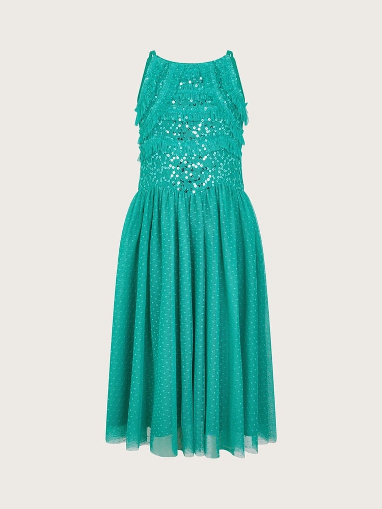 Monsoon Green Ruffle Sequin Truth Dress - Image 1 of 3