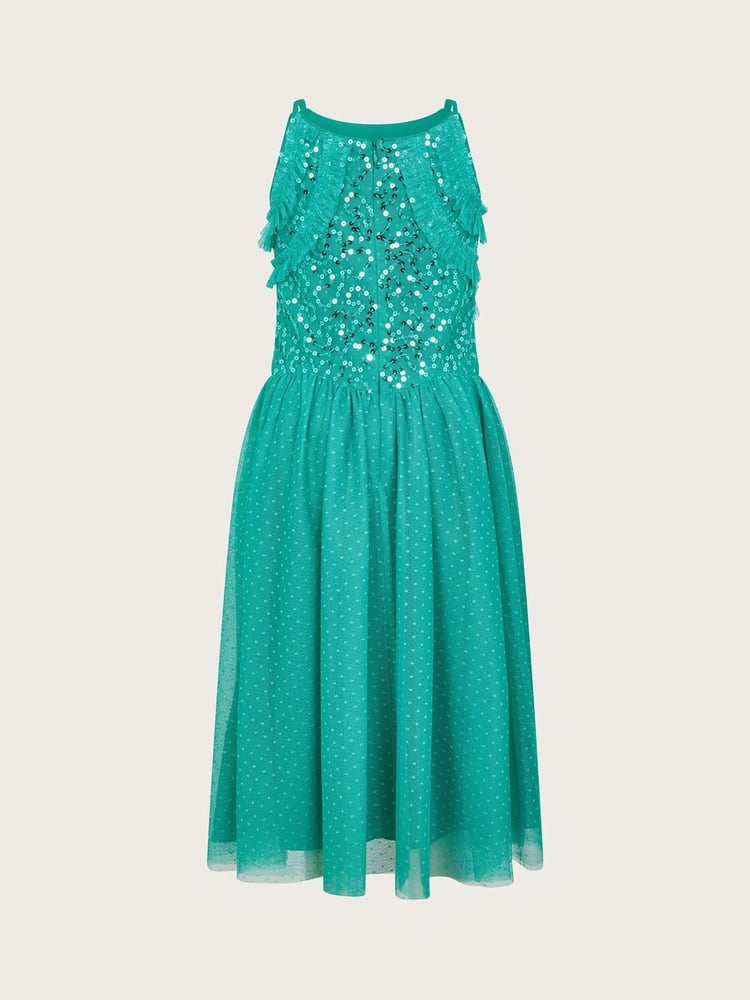 Monsoon Green Ruffle Sequin Truth Dress - Image 2 of 3