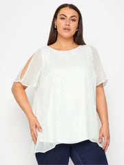Evans Polka Dot Cold Shoulder White Top - Image 1 of 1
