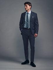 Navy Blue Slim Fit Wool Blend Motionflex Suit Trousers - Image 1 of 8