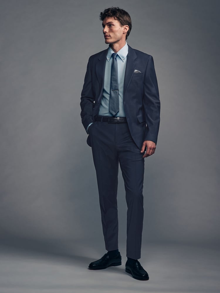 Navy Blue Slim Fit Wool Blend Motionflex Suit Trousers - Image 1 of 8