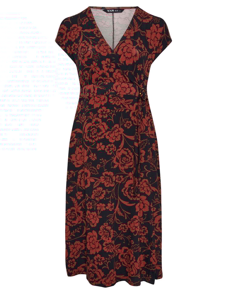 Yours Curve Red Floral Print Wrap Dress - Image 5 of 5