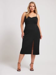 Yours Curve Black Diamante Buckle Square Neck Shift Dress - Image 2 of 5