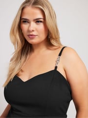 Yours Curve Black Diamante Buckle Square Neck Shift Dress - Image 4 of 5