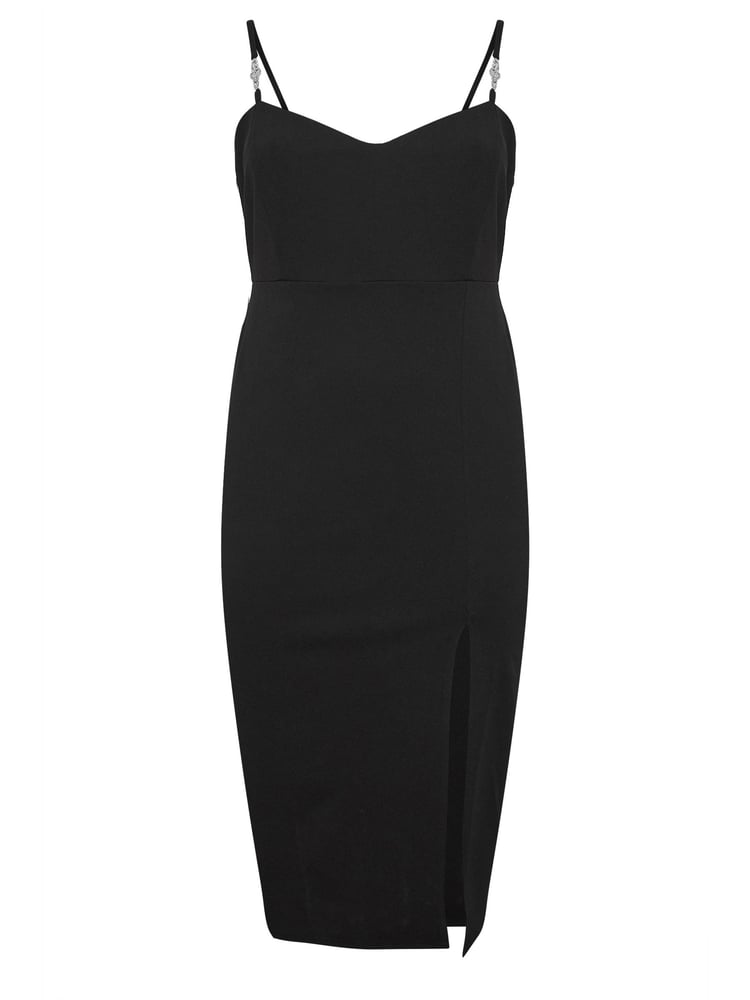 Yours Curve Black Diamante Buckle Square Neck Shift Dress - Image 5 of 5