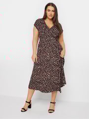 Yours Curve Red Leopard Print Spot Print Wrap Dress - Image 1 of 5