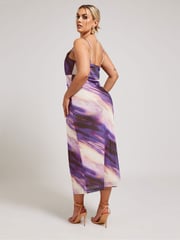 Yours Curve Purple Abstract Ombre Mesh Column Dress - Image 3 of 5