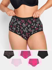 Yours Curve Pink 5 Pack & Butterfly Full Briefs - Image 1 of 7