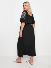 Yours Curve Black Embroidered Puff Sleeve 100% Cotton Maxi Dress - Image 3 of 5