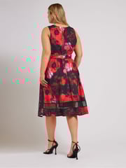 Yours Curve Black Floral Mesh Panel Skater Dress - Image 3 of 5